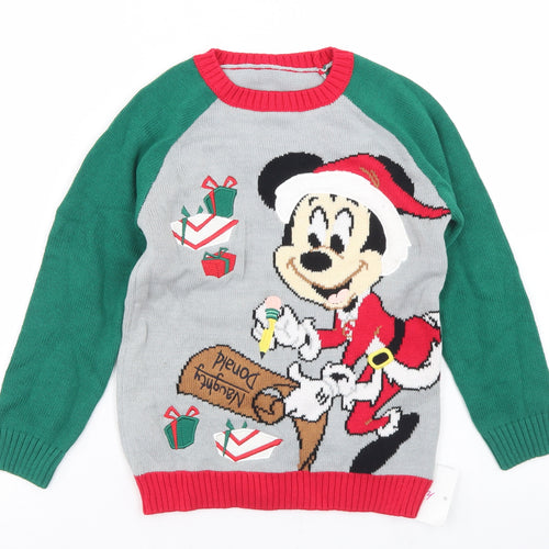 Disney Boys Grey Crew Neck Colourblock Cotton Pullover Jumper Size 5-6 Years   - Mickey Mouse Christmas