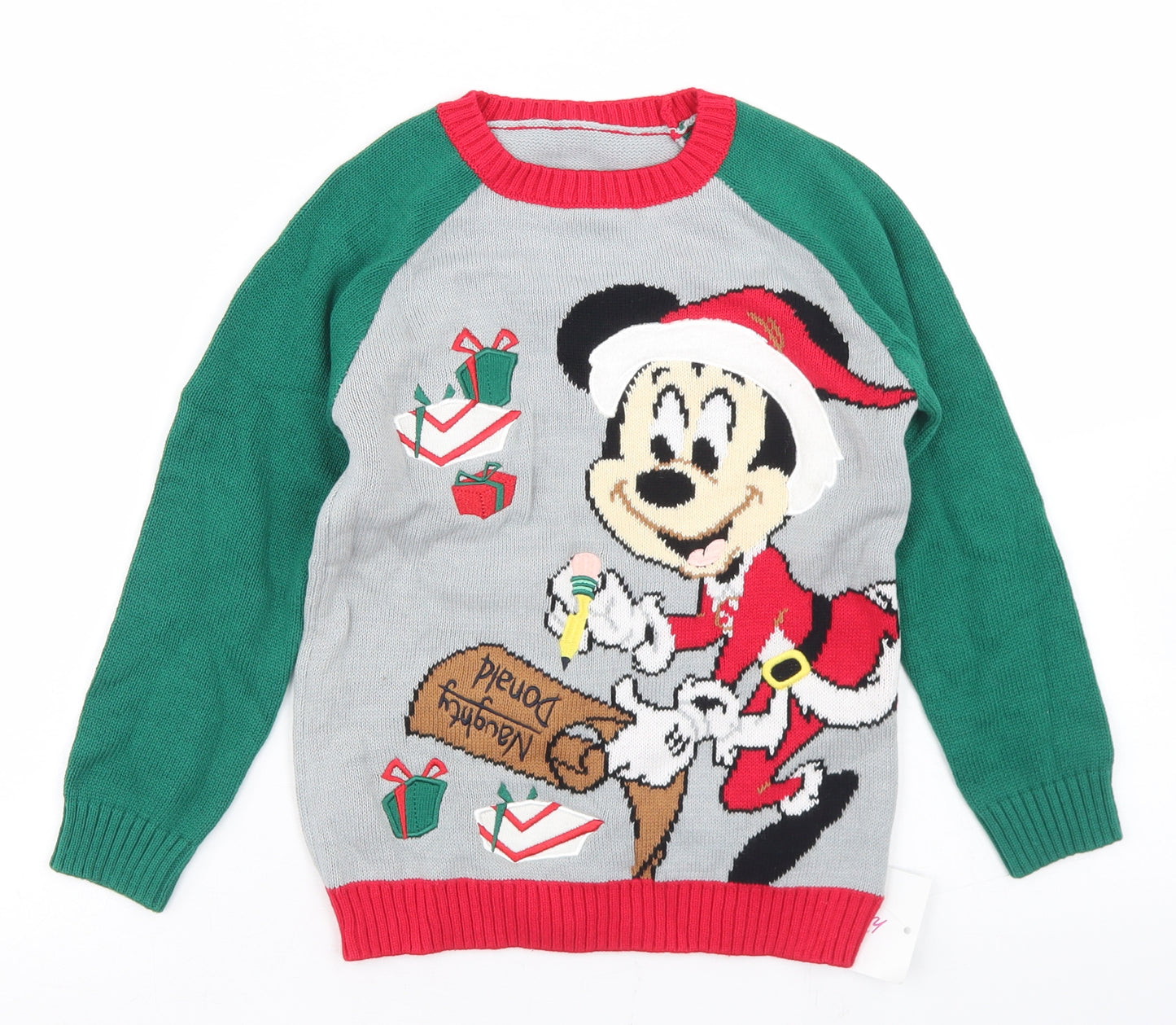 Disney Boys Grey Crew Neck Colourblock Cotton Pullover Jumper Size 5-6 Years   - Mickey Mouse Christmas