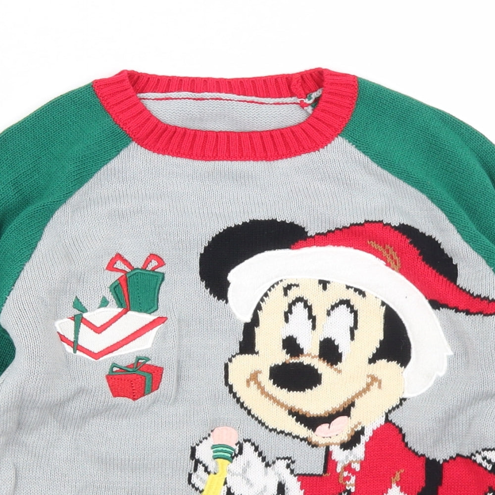 Disney Boys Grey Crew Neck Colourblock Cotton Pullover Jumper Size 5-6 Years   - Mickey Mouse Christmas