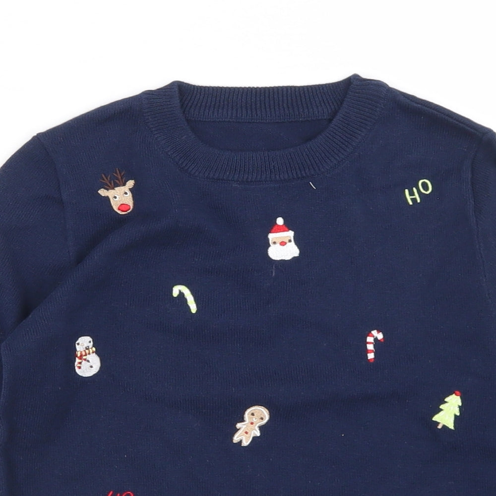 George Boys Blue Crew Neck  Cotton Pullover Jumper Size 3-4 Years   - Christmas Jumper