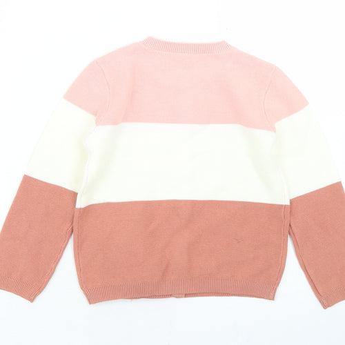 George Girls Pink Crew Neck Striped Cotton Cardigan Jumper Size 3-4 Years  Button - Rabbits