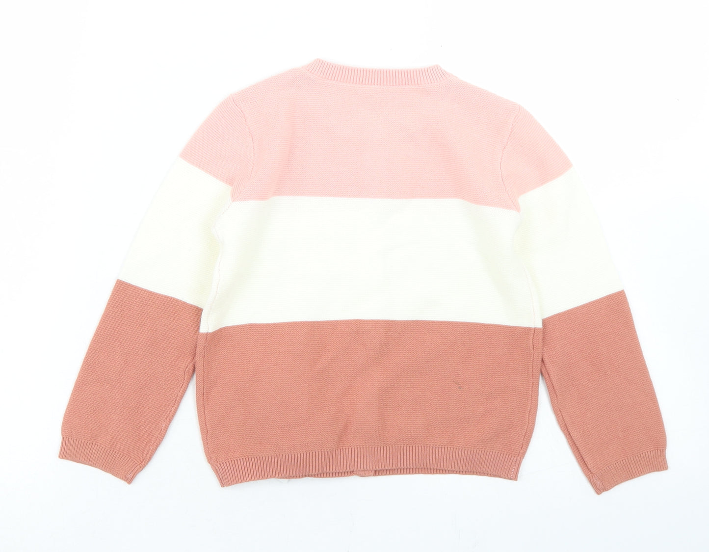 George Girls Pink Crew Neck Striped Cotton Cardigan Jumper Size 3-4 Years  Button - Rabbits