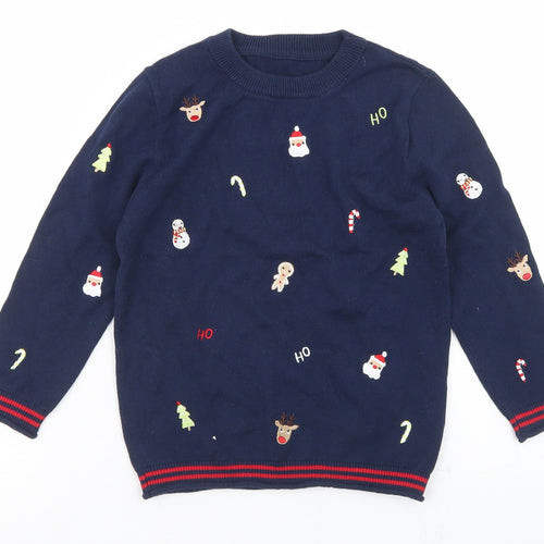 George Boys Blue Crew Neck  Cotton Pullover Jumper Size 3-4 Years   - Christmas Jumper