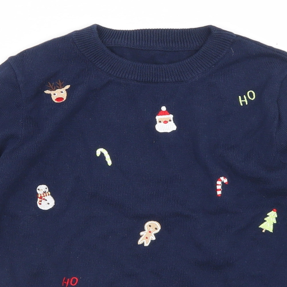 George Boys Blue Crew Neck  Cotton Pullover Jumper Size 3-4 Years   - Christmas Jumper
