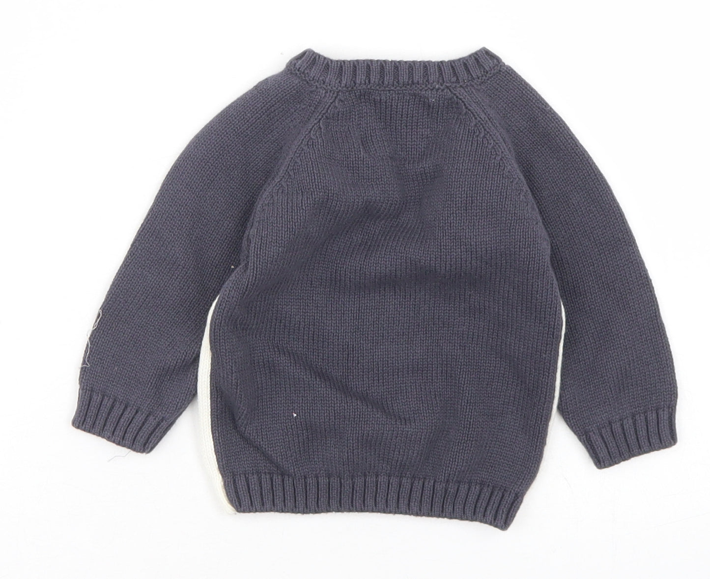 Fred & flo Boys Grey  Cotton Pullover Jumper Size 0-3 Months  Button - Penguin