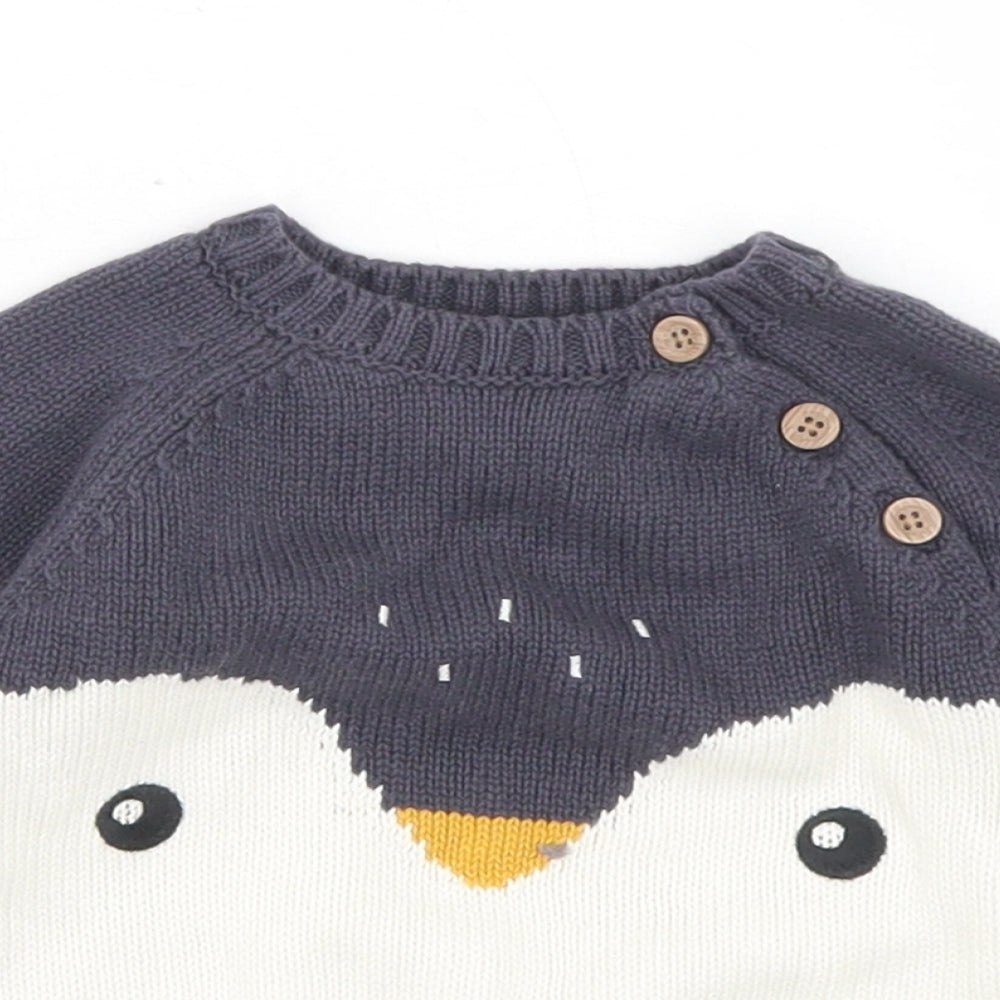 Fred & flo Boys Grey  Cotton Pullover Jumper Size 0-3 Months  Button - Penguin