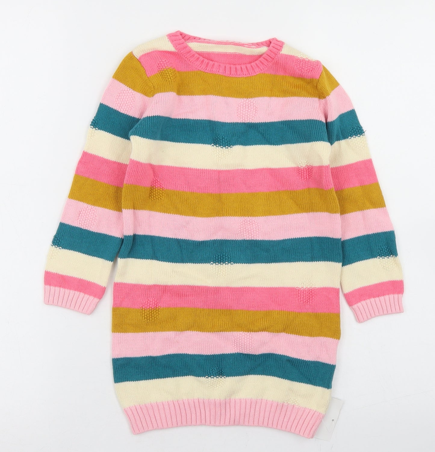 George Girls Pink Striped Cotton Jumper Dress  Size 3-4 Years  Crew Neck