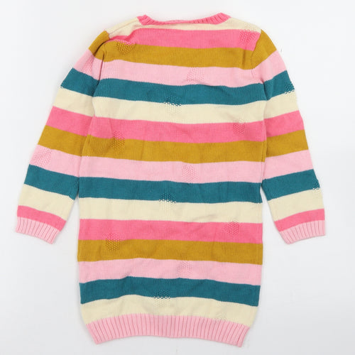 George Girls Pink Striped Cotton Jumper Dress  Size 3-4 Years  Crew Neck
