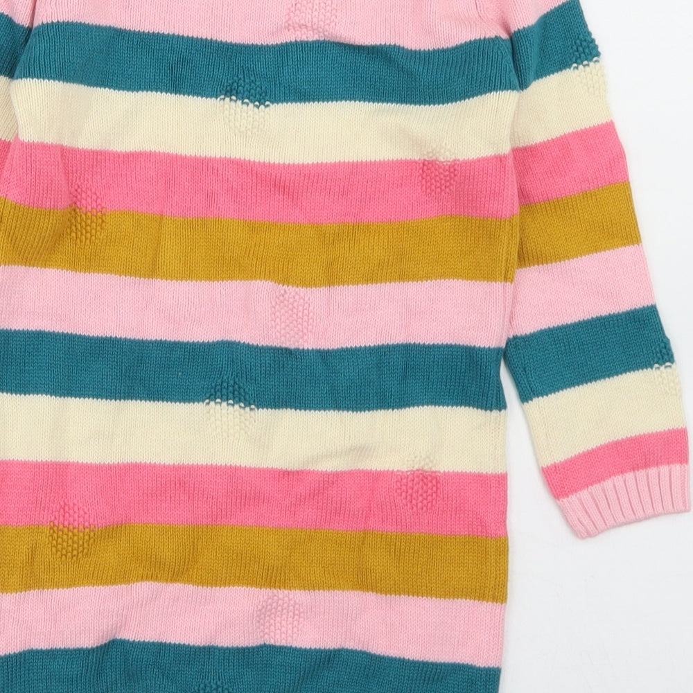 George Girls Pink Striped Cotton Jumper Dress  Size 3-4 Years  Crew Neck