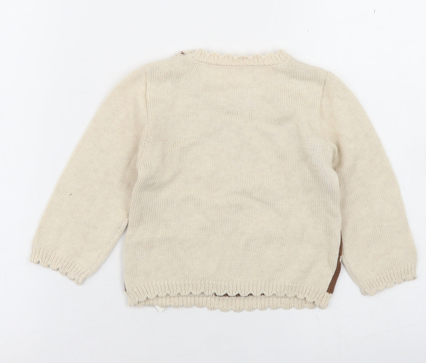NEXT Girls Beige  Cotton Pullover Jumper Size 12-18 Months  Button - Reindeer Christmas