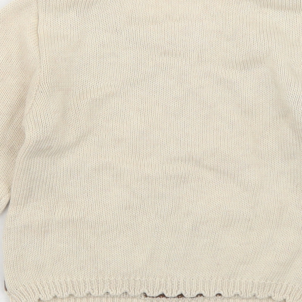 NEXT Girls Beige  Cotton Pullover Jumper Size 12-18 Months  Button - Reindeer Christmas