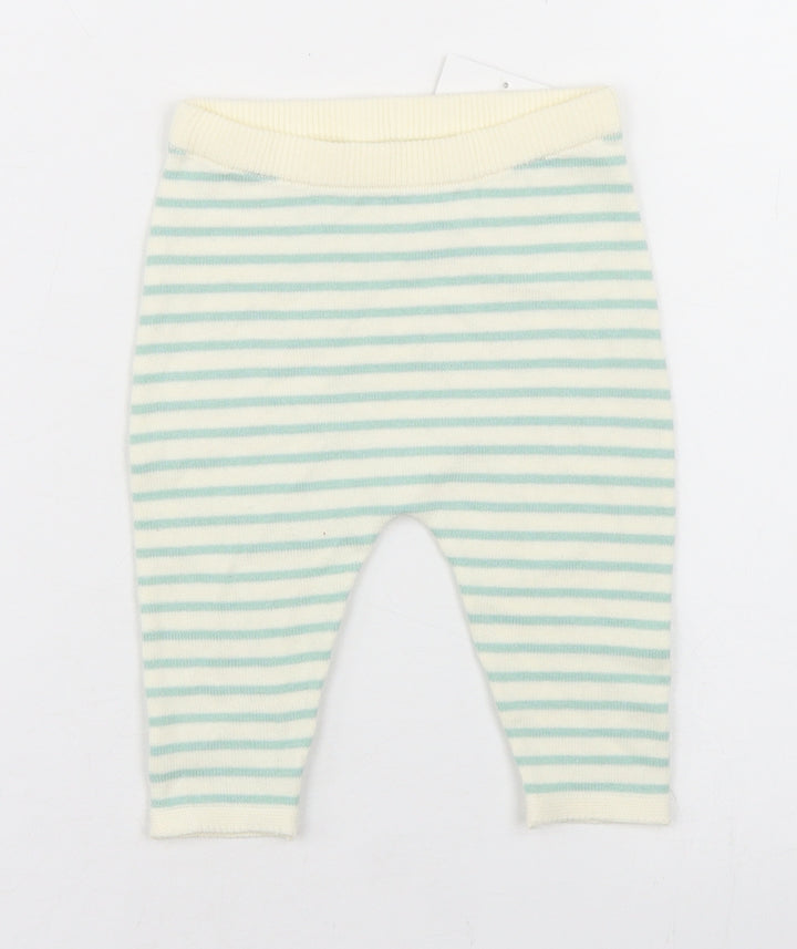 NEXT Boys White Striped Cotton Jogger Trousers Size 3-6 Months