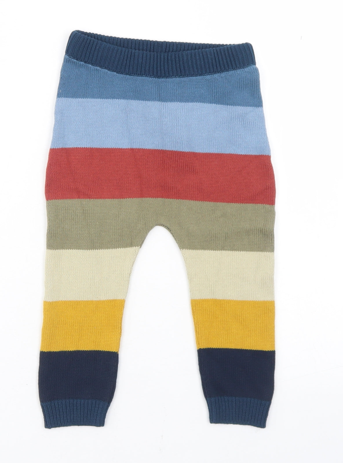 Preworn Boys Multicoloured Striped Acrylic Jogger Trousers Size 12-18 Months
