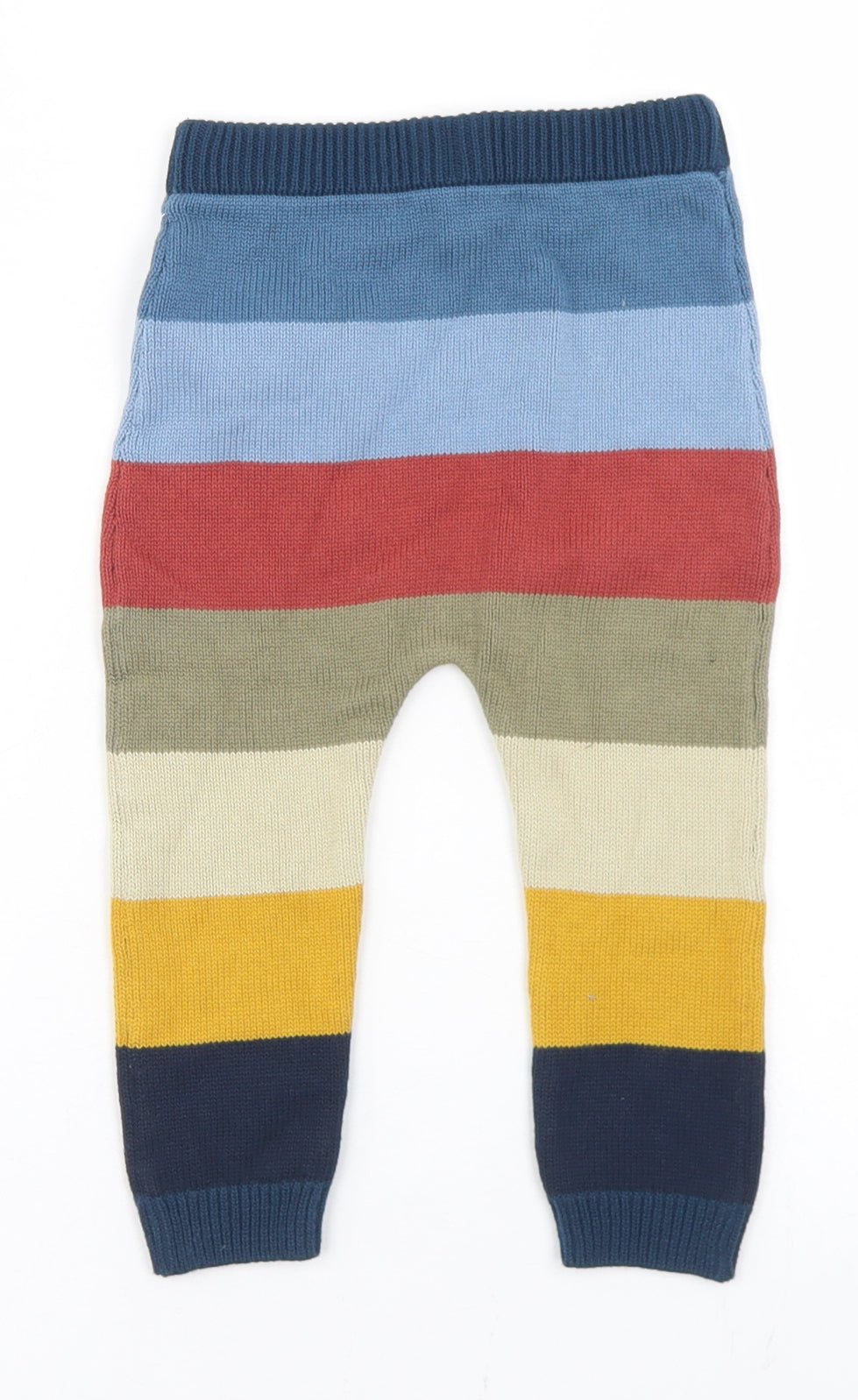 Preworn Boys Multicoloured Striped Acrylic Jogger Trousers Size 12-18 Months