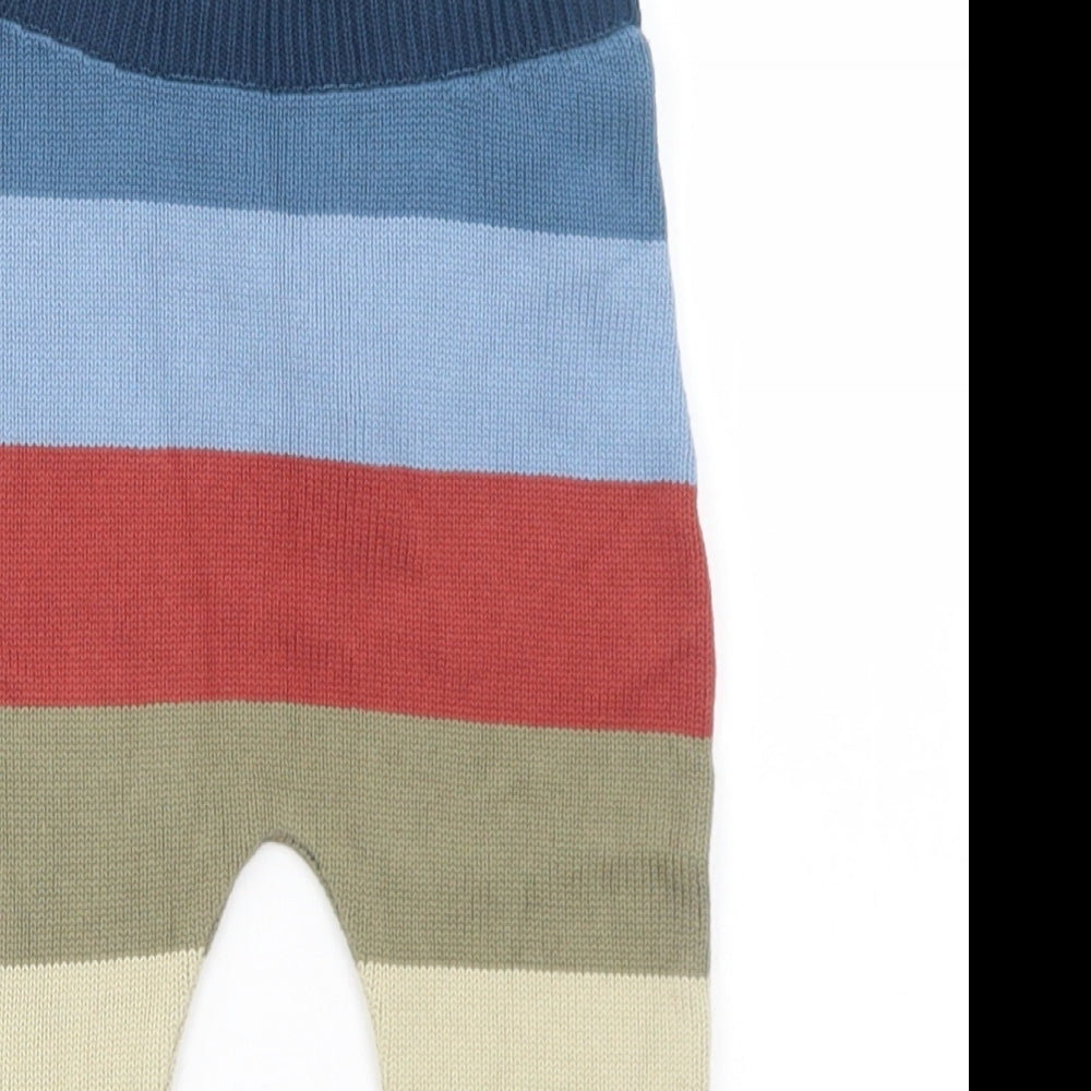 Preworn Boys Multicoloured Striped Acrylic Jogger Trousers Size 12-18 Months