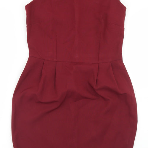 ASOS Womens Red  Polyester Pencil Dress  Size 10  Round Neck Zip