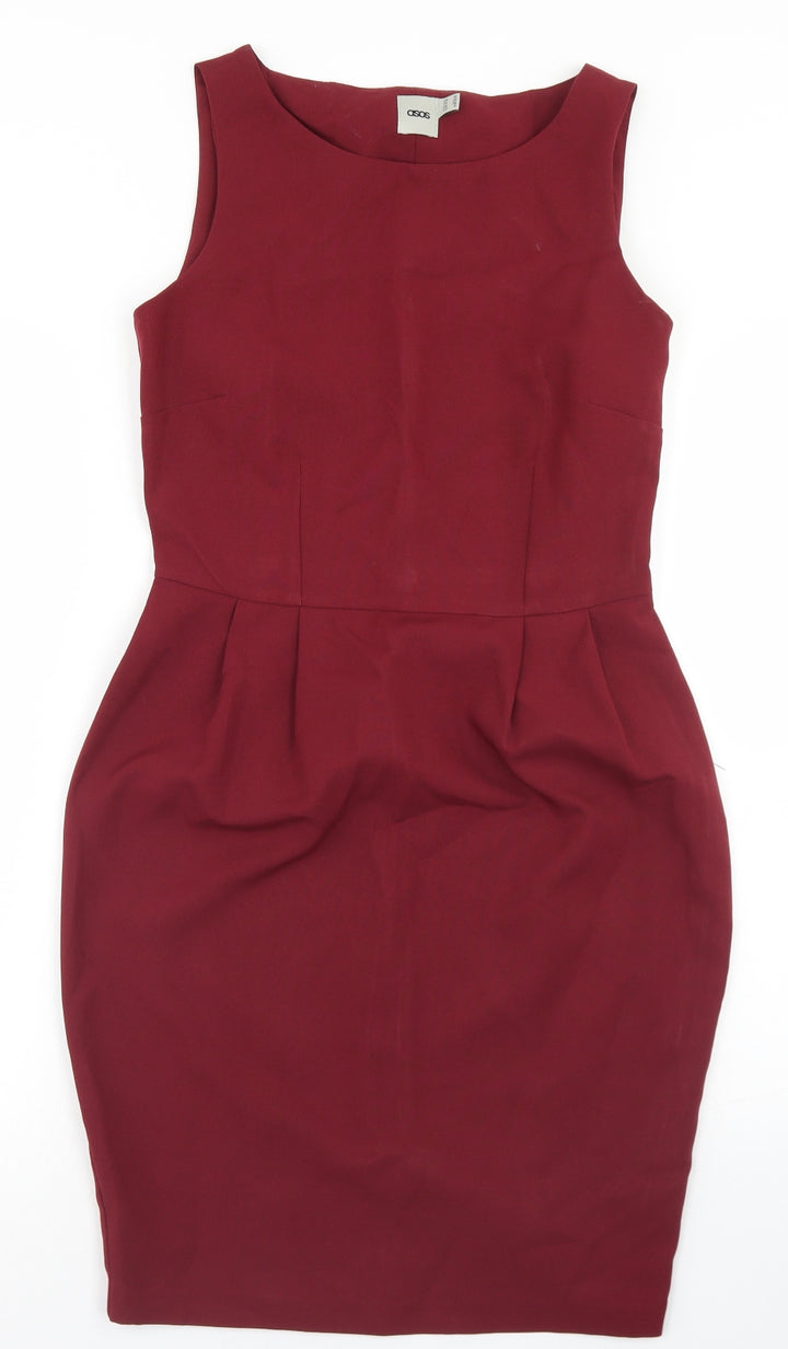 ASOS Womens Red  Polyester Pencil Dress  Size 10  Round Neck Zip
