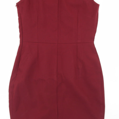 ASOS Womens Red  Polyester Pencil Dress  Size 10  Round Neck Zip