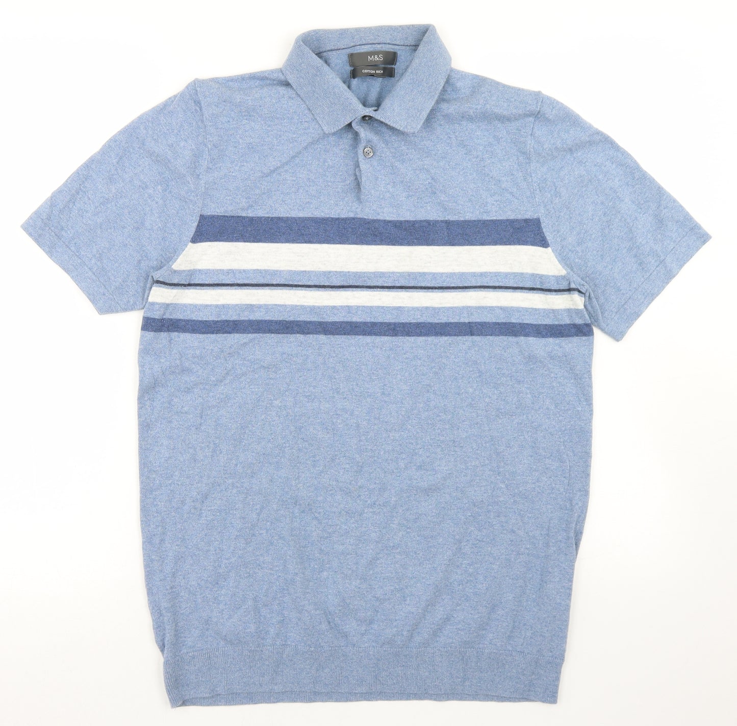 Marks and Spencer Mens Blue  Cotton  Polo Size M Collared