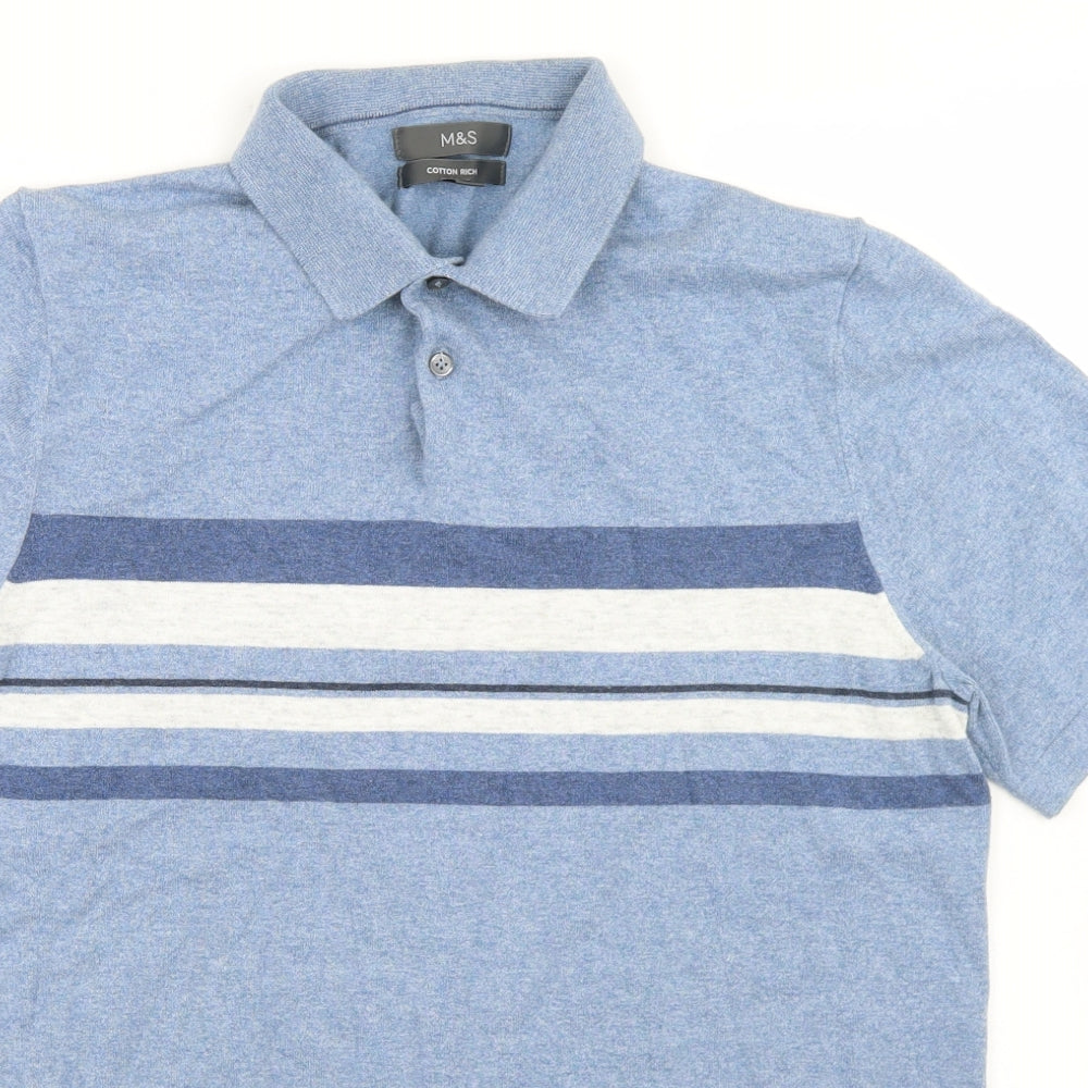 Marks and Spencer Mens Blue  Cotton  Polo Size M Collared