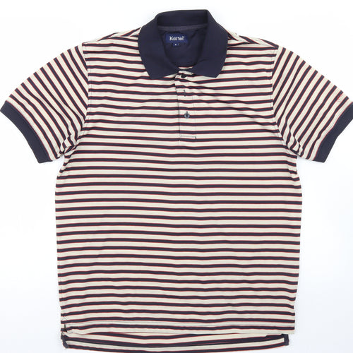 Kartel Mens Blue Striped Polyester  Polo Size M Collared Button
