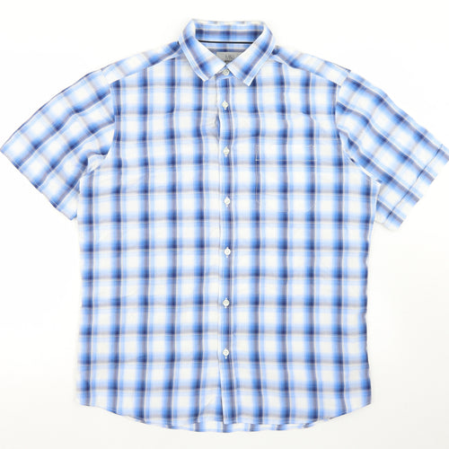 Marks and Spencer Mens Blue Plaid Modal  Button-Up Size M Collared Button