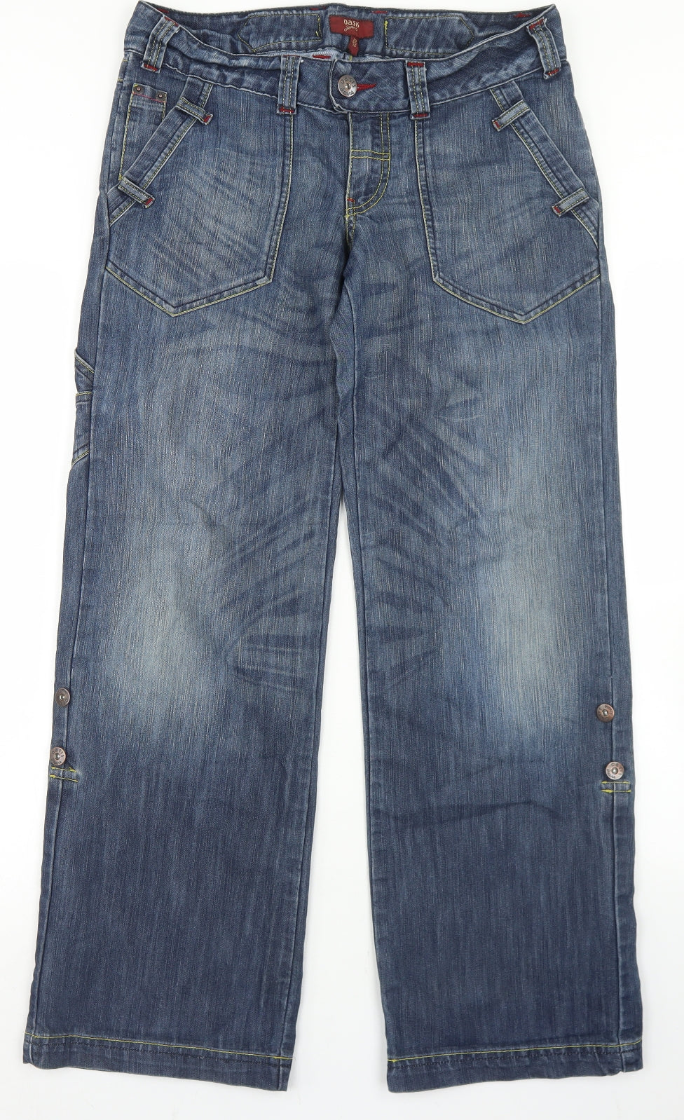 Oasis Womens Blue  Cotton Bootcut Jeans Size 10 L30 in Regular Button