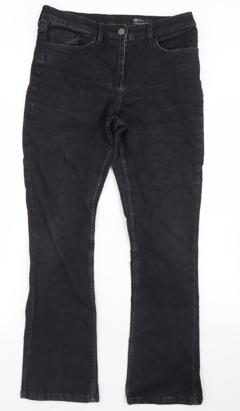Debenhams Womens Black  Cotton Bootcut Jeans Size 12 L28 in Regular Button