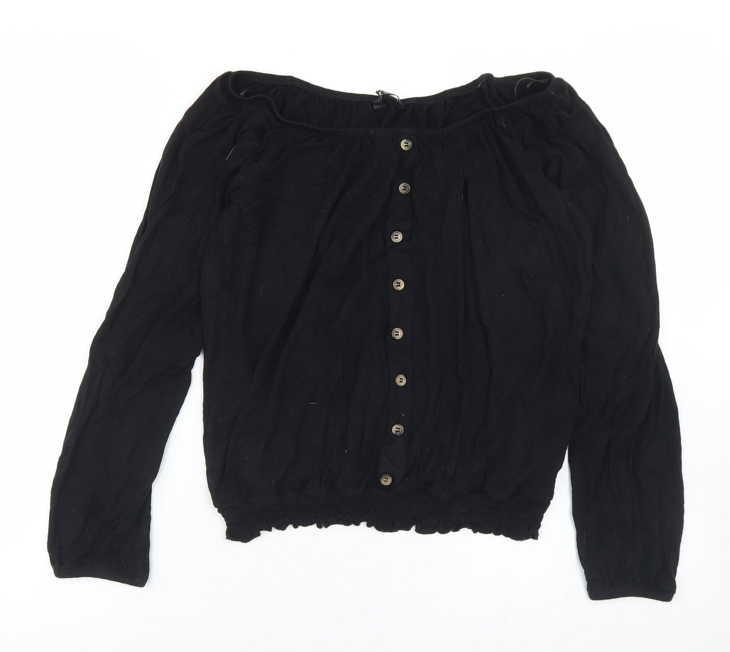 Peacocks Womens Black  Viscose Basic Blouse Size 12 Off the Shoulder