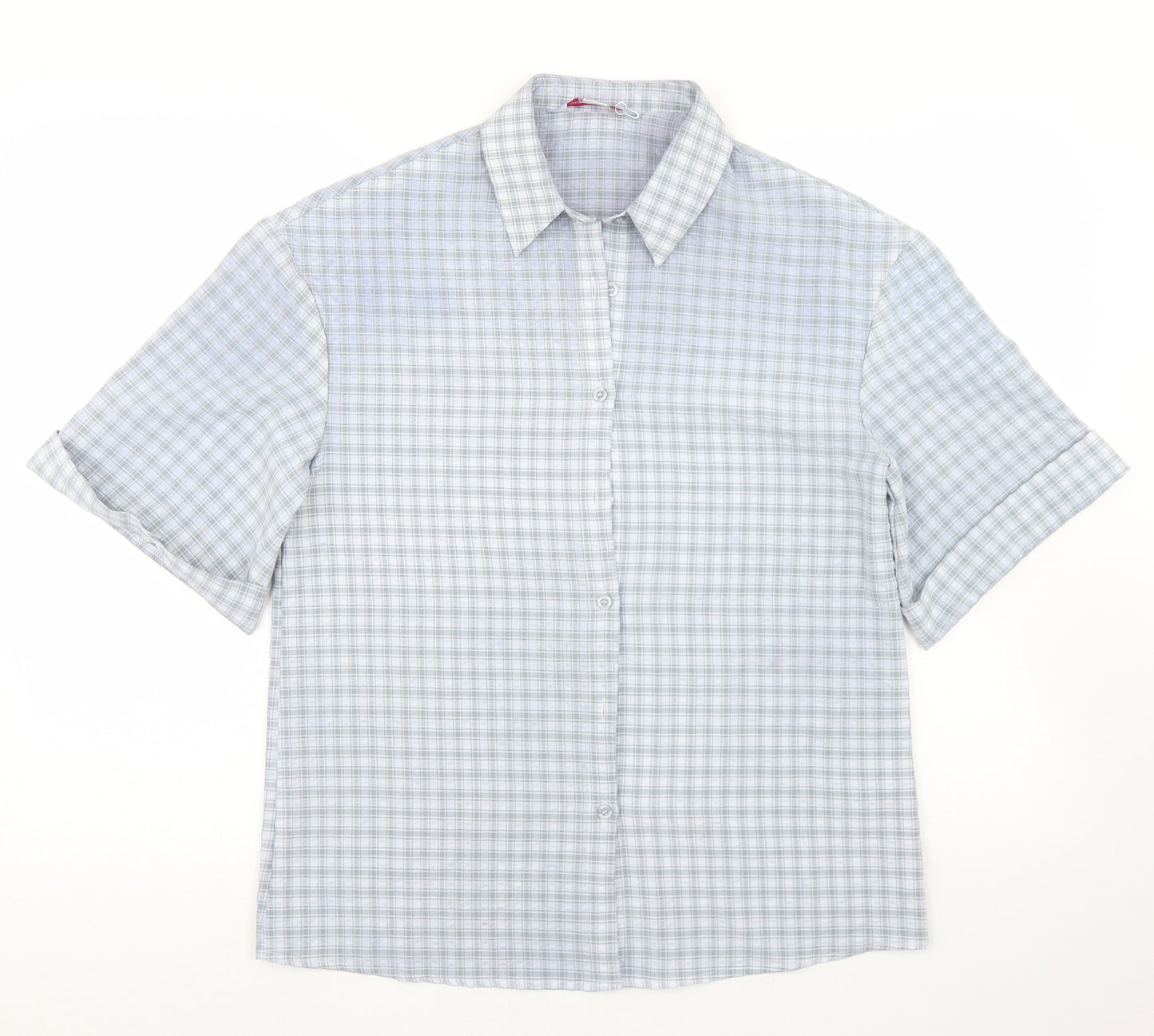 Urban Threads Womens Blue Check Polyester Basic Button-Up Size 8 Collared