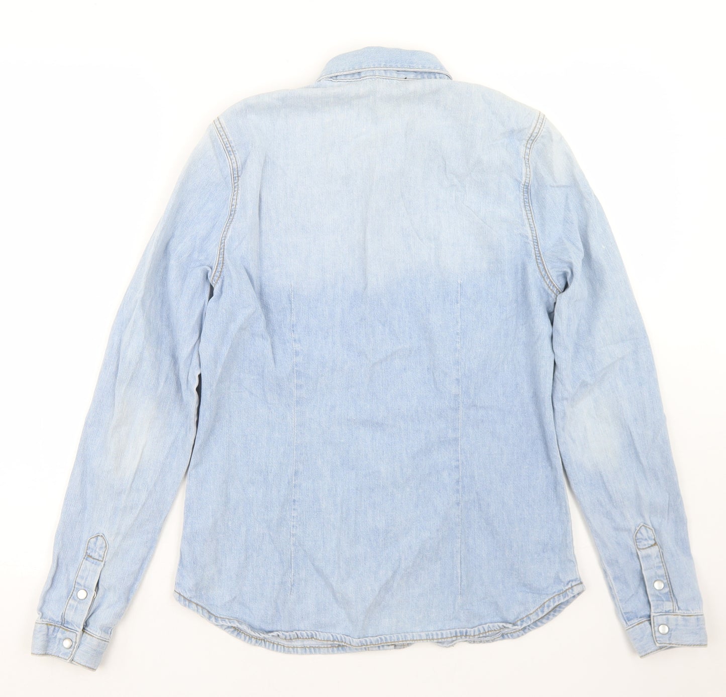 Topshop Womens Blue  Cotton Basic Button-Up Size 12 Collared