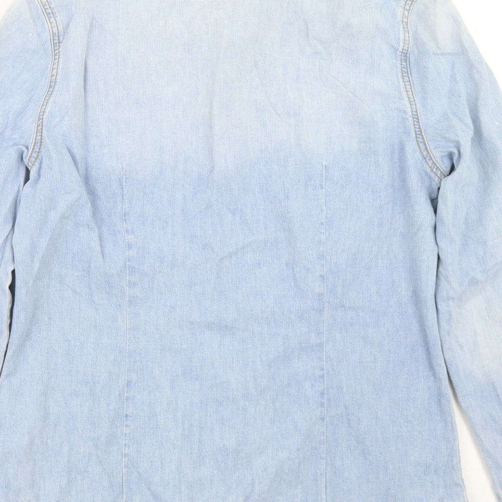 Topshop Womens Blue  Cotton Basic Button-Up Size 12 Collared