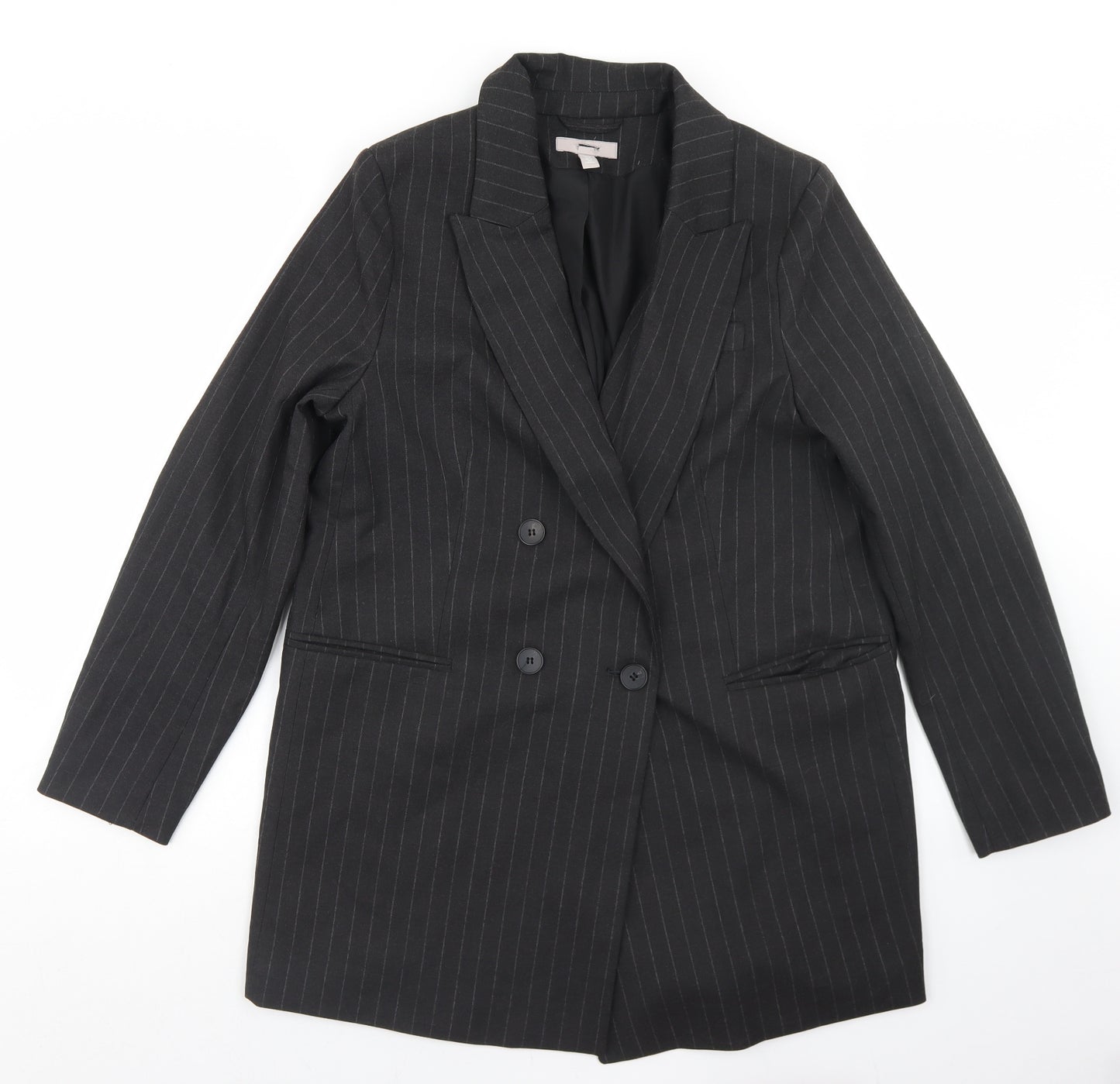 H&M Mens Grey Striped Polyester Jacket Blazer Size M