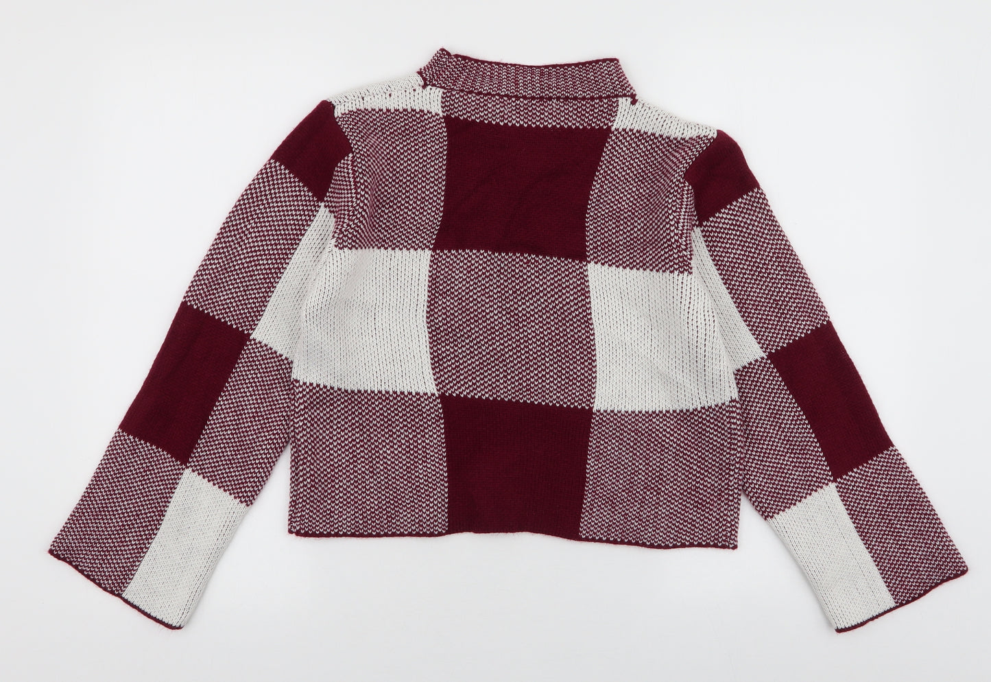 SheIn Womens Red High Neck Plaid Acrylic Pullover Jumper Size S