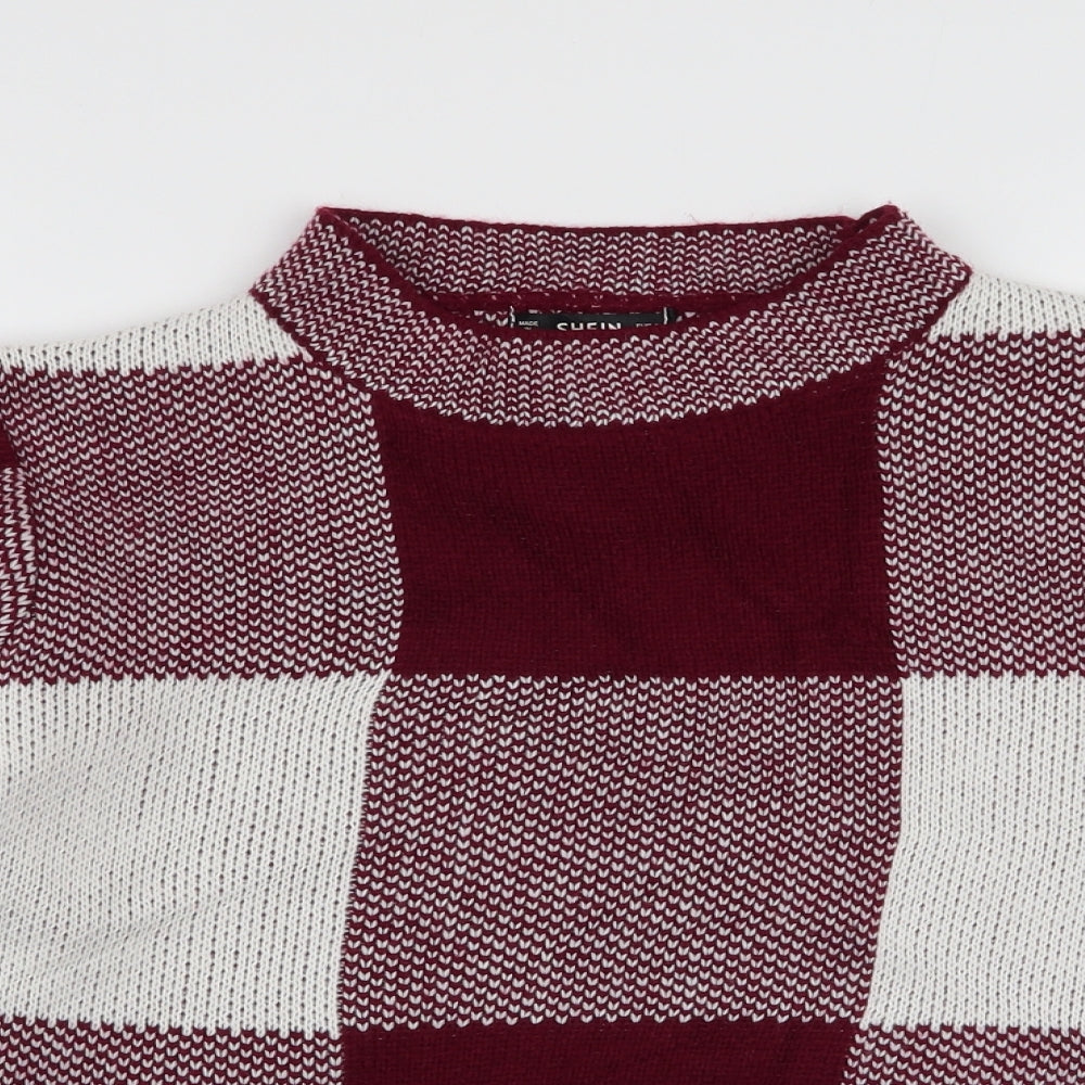 SheIn Womens Red High Neck Plaid Acrylic Pullover Jumper Size S