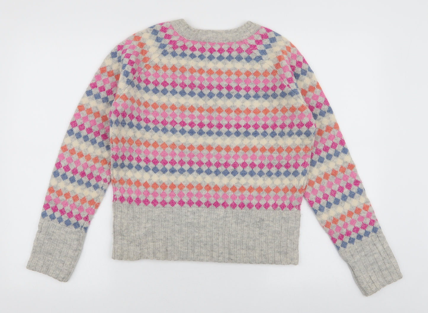 Marks and Spencer Womens Multicoloured V-Neck Geometric Wool Pullover Jumper Size M
