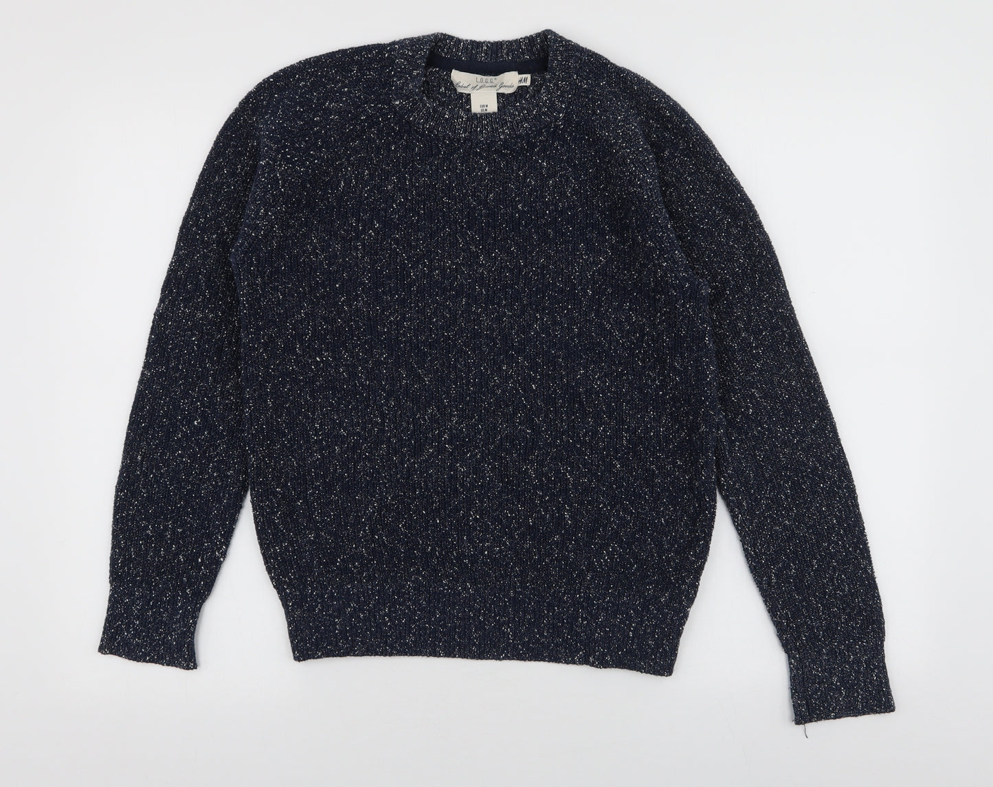 L.O.G.G Mens Blue High Neck  Cotton Pullover Jumper Size M