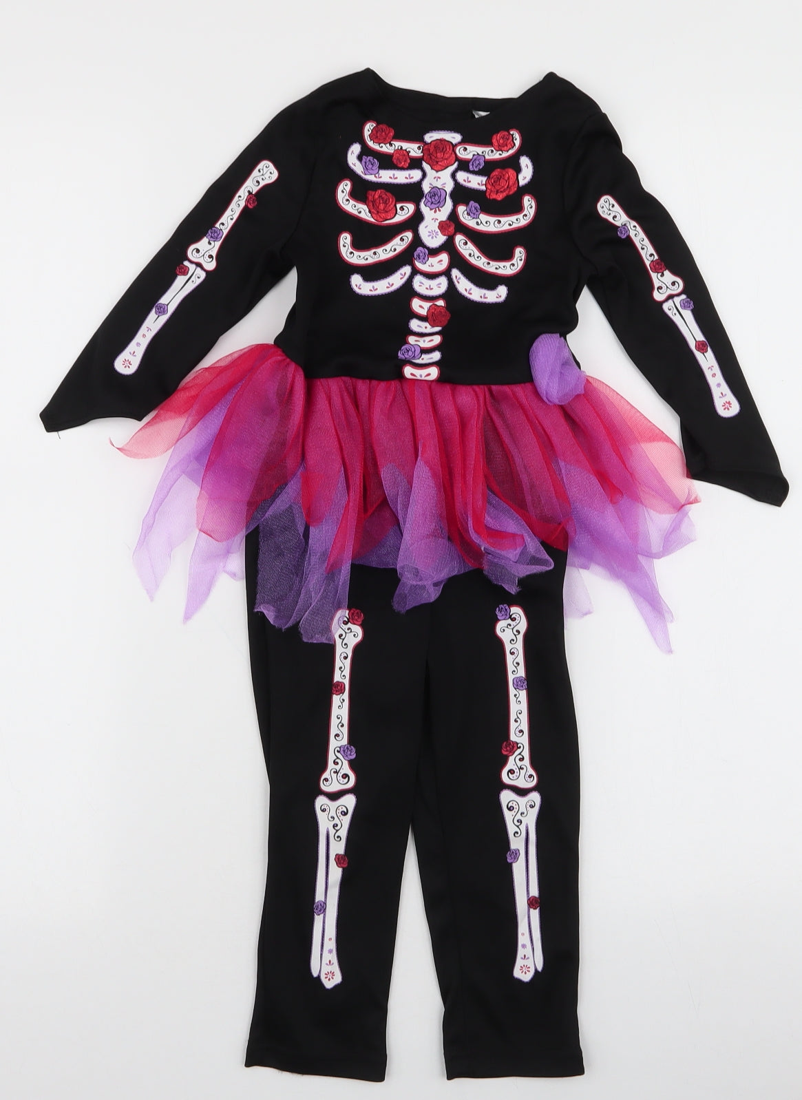 George Girls Black  Polyester  One Piece Size 18-24 Months  Pullover - Skeleton Fancy Dress