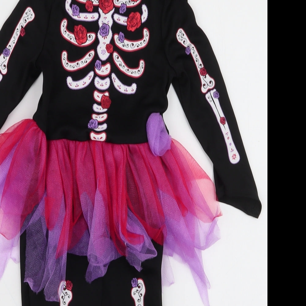 George Girls Black  Polyester  One Piece Size 18-24 Months  Pullover - Skeleton Fancy Dress
