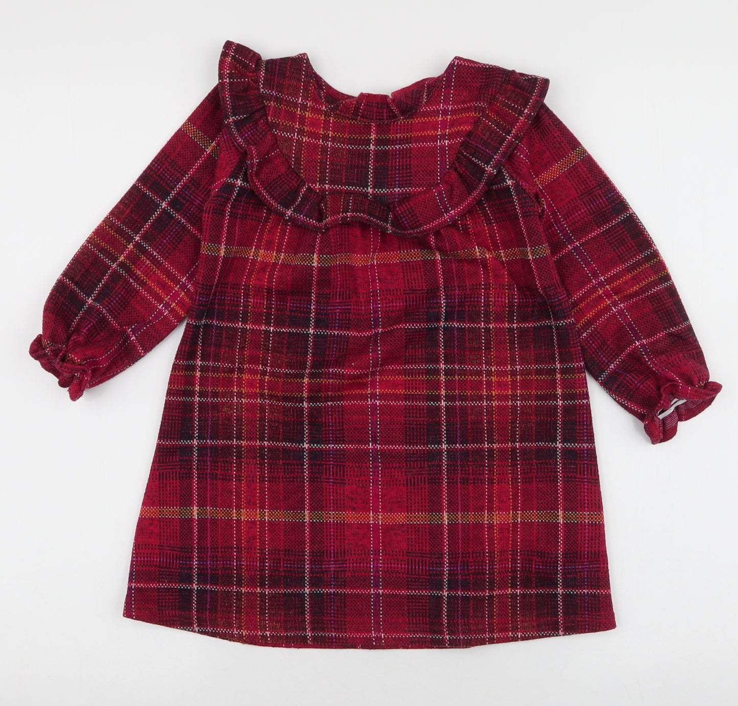 NEXT Girls Red Plaid Polyester A-Line  Size 3-4 Years  Round Neck Button