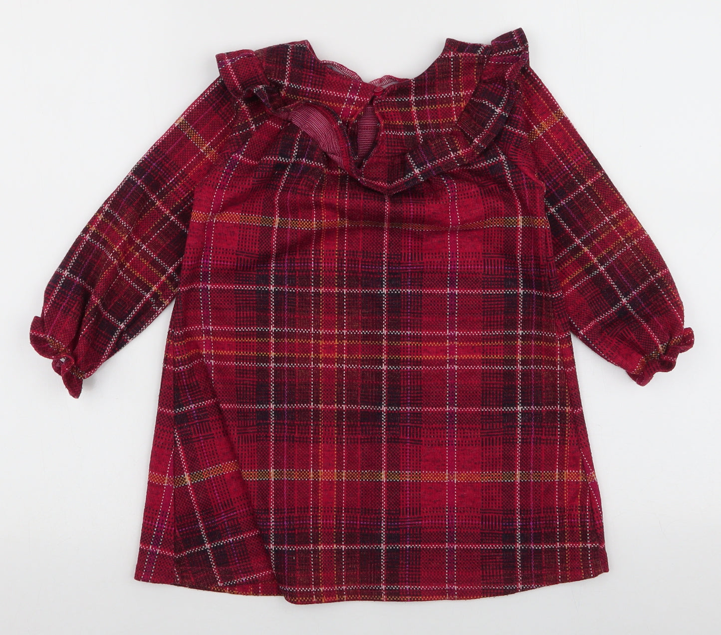 NEXT Girls Red Plaid Polyester A-Line  Size 3-4 Years  Round Neck Button