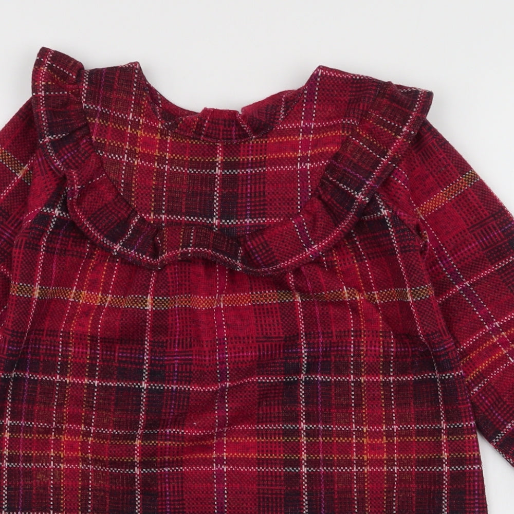 NEXT Girls Red Plaid Polyester A-Line  Size 3-4 Years  Round Neck Button