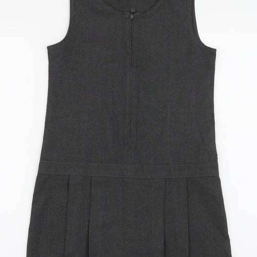 Marks and Spencer Girls Grey  Polyester Pinafore/Dungaree Dress  Size 9-10 Years  Round Neck Zip - School Dress