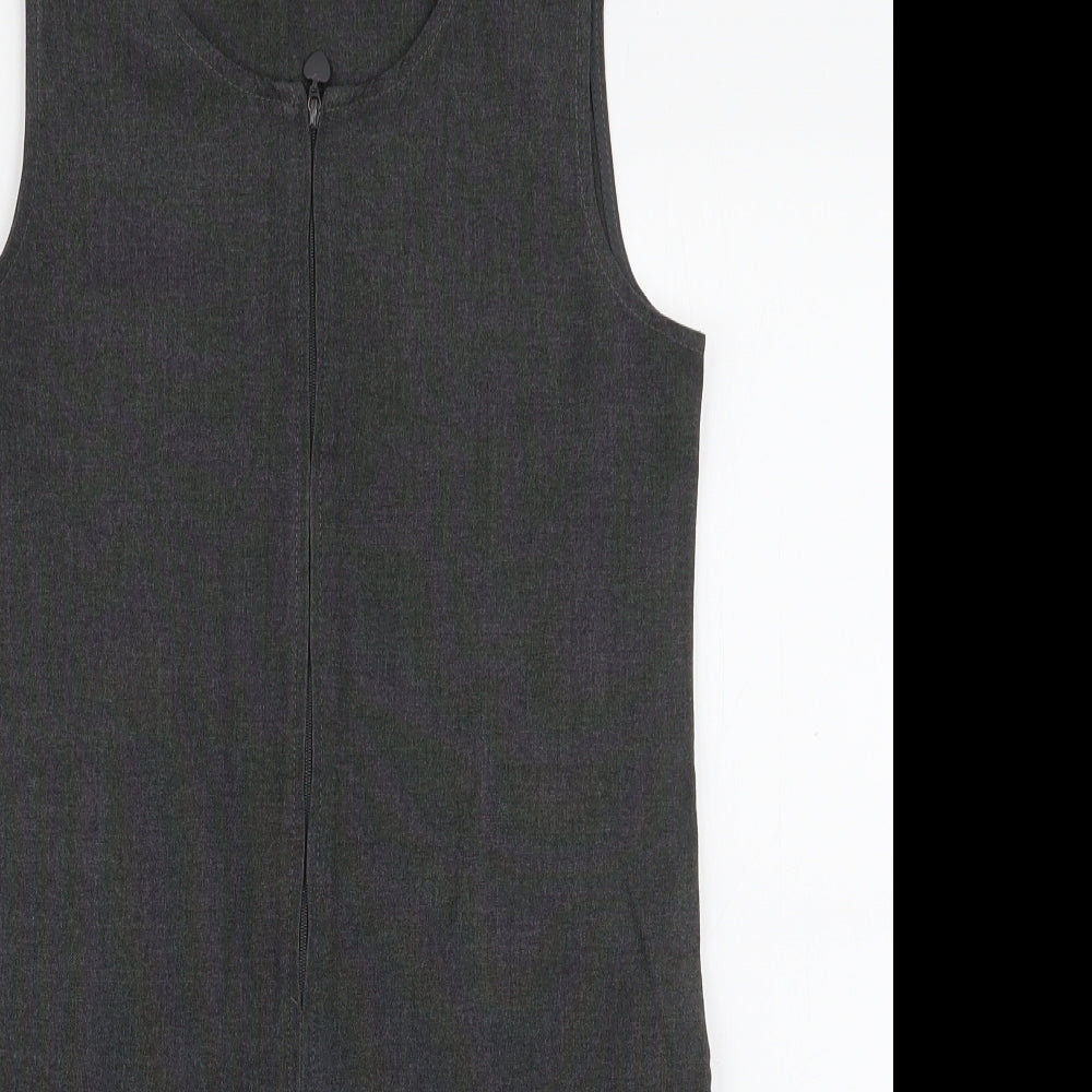 Marks and Spencer Girls Grey  Polyester Pinafore/Dungaree Dress  Size 9-10 Years  Round Neck Zip - School Dress