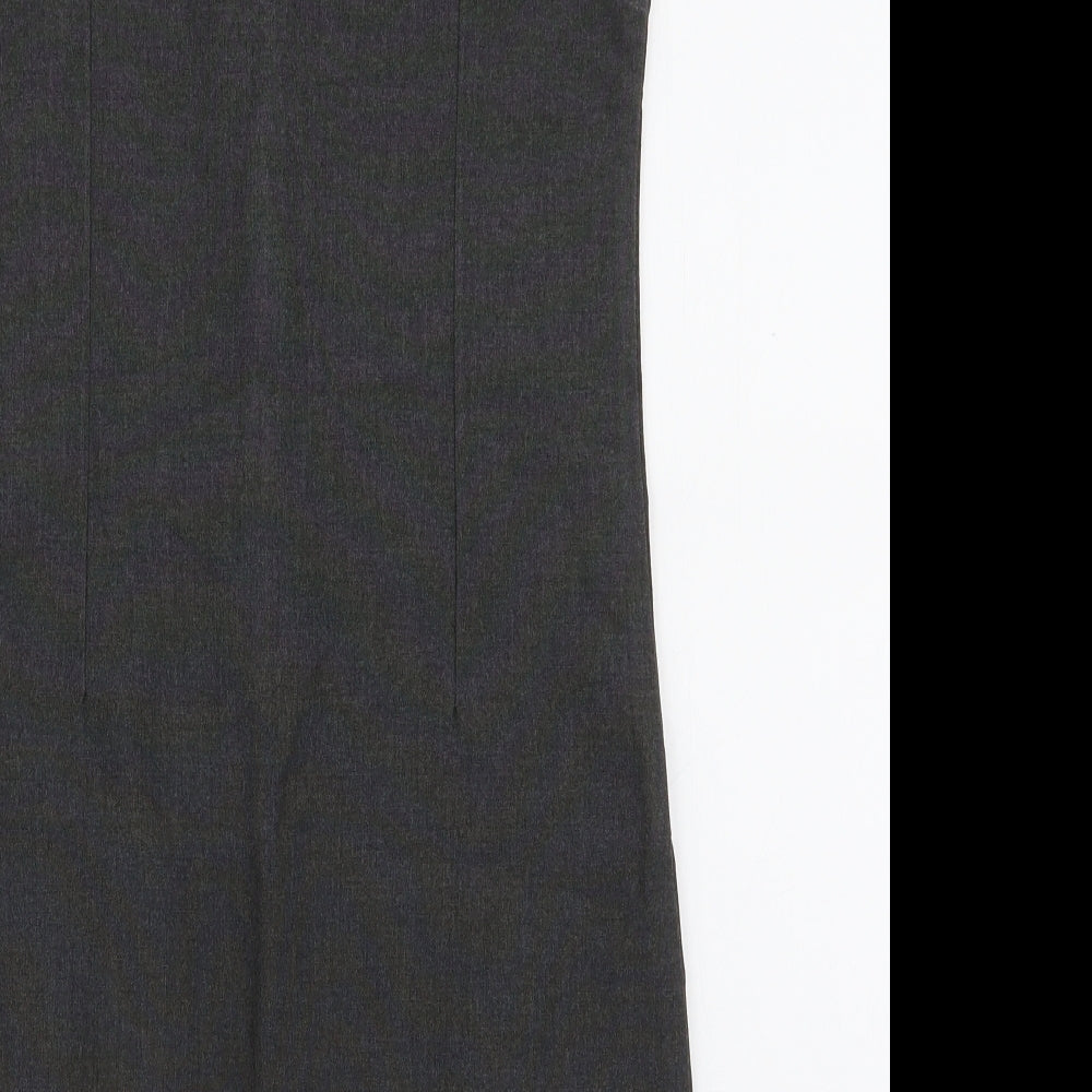 Marks and Spencer Girls Grey  Polyester Pinafore/Dungaree Dress  Size 9-10 Years  Round Neck Zip - School Dress