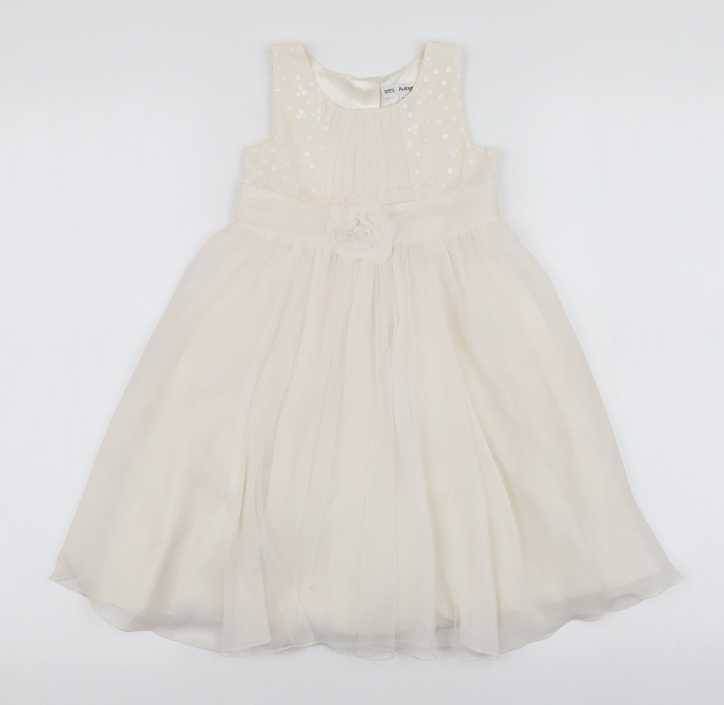 Marks and Spencer Girls Ivory  Polyester Tutu Dress  Size 2-3 Years  Round Neck Button