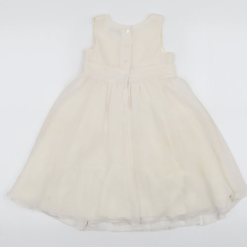 Marks and Spencer Girls Ivory  Polyester Tutu Dress  Size 2-3 Years  Round Neck Button