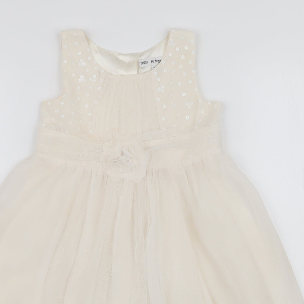 Marks and Spencer Girls Ivory  Polyester Tutu Dress  Size 2-3 Years  Round Neck Button