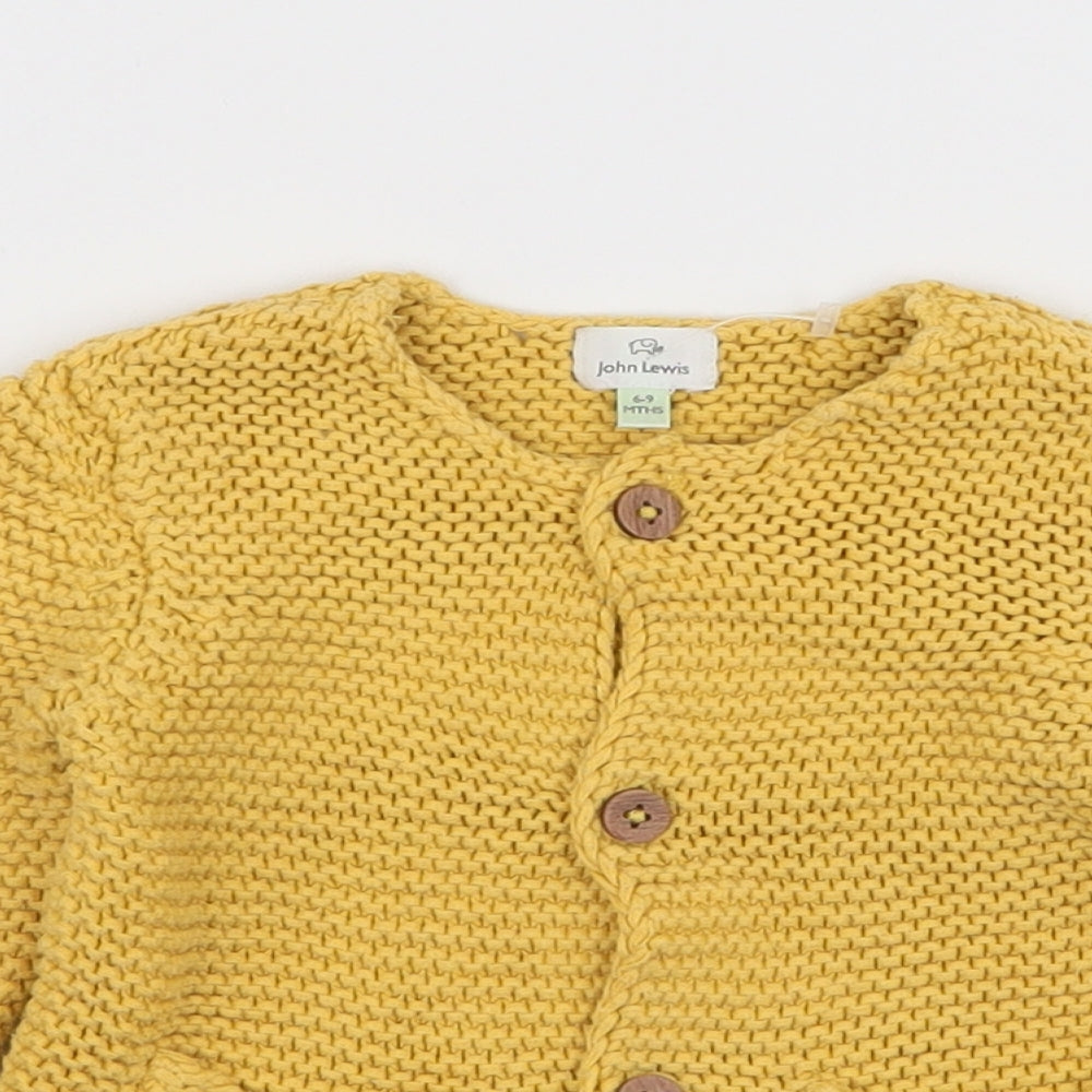 John Lewis  Baby Yellow  100% Cotton Cardigan Jumper Size 6-9 Months  Button