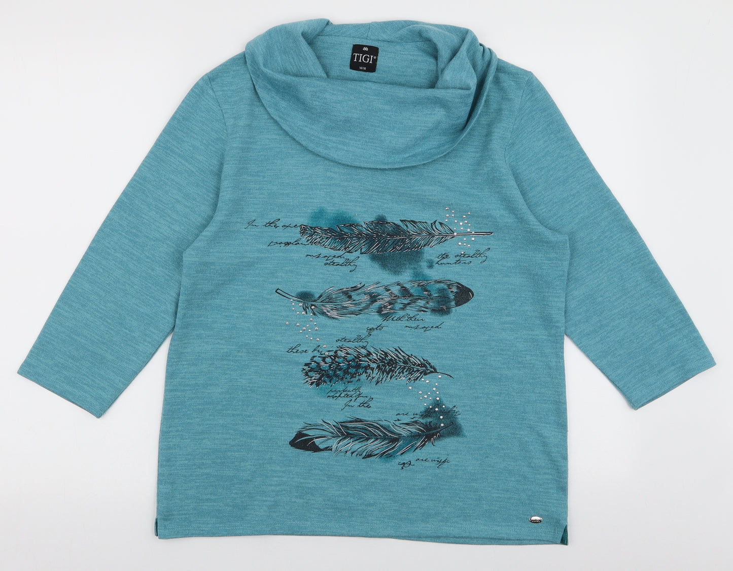 Tigi Womens Blue Roll Neck Floral Polyester Pullover Jumper Size 14   - Feathers